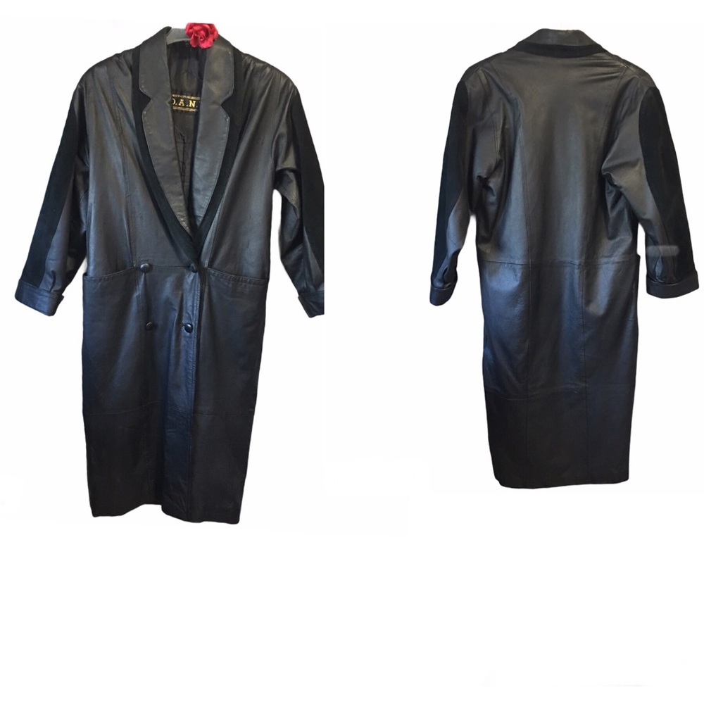 LONG COAT LEATHER SUEDE TRIM MIDI BLACK TRENCH COAT SM D.A.N.Y. DETECTIVE MATRIX